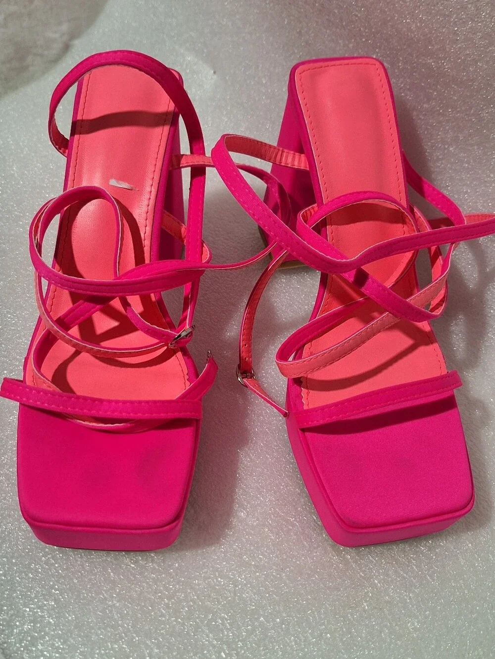Women's Hot Pink Strappy Block Heel Sandals